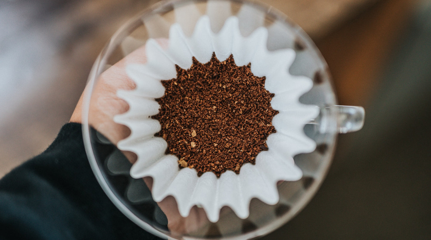 a coffee brewer with ground coffee in a coffee filter